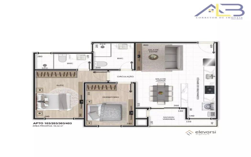 Imagem do imóvel 1 - Apartamento com 2 dormitórios à venda, 59 m² por R$ 349.000 - Centro - Pinhais/PR